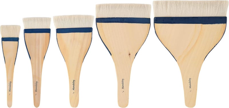 Creative Mark Mandalay Professional Goat Hair Hake Brush - Set of 5 Wide Paint Brushes with Paddle Handle for Professional Artists - Soft Natural Bristles Ideal for Sumi-e and Color Washes - Image 1